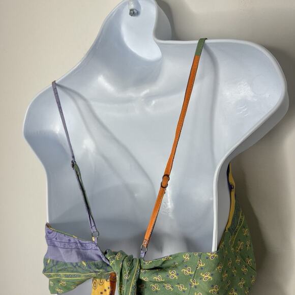 Maaji Florentina Mini Dress Small Bandana Patchwork Pastel Boho Festival Smocked - Picture 8 of 13